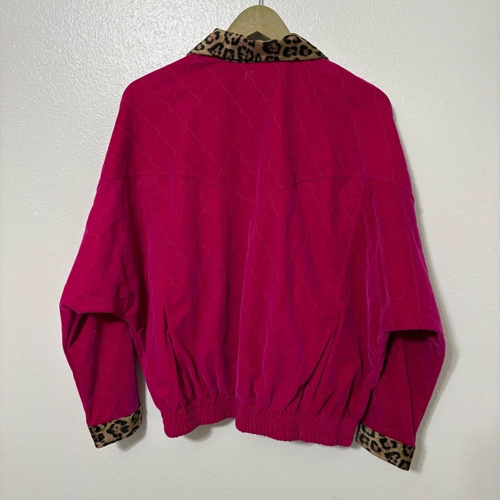 Umgee Size Small Velvet‎ Quilted Pink Button Jacket Leopard Trim Dolman Sleeves